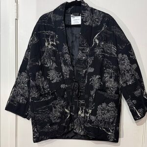 Elle Black and Tan Patterned Women's Oversized Quilted Jacket with Pockets OS